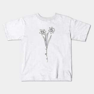 Minimalist  Line Art Drawing Daffodil March Birth Flower Kids T-Shirt